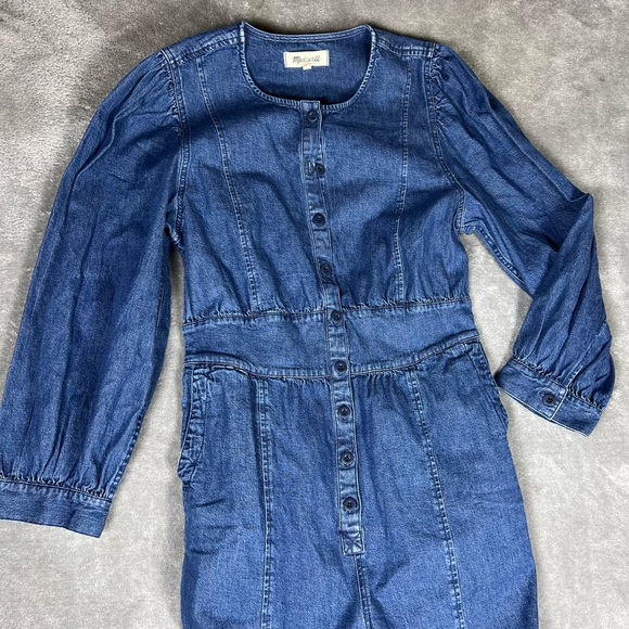 Madewell Jumpsuit Womens 8 Denim Straight-Leg Puff Long Sleeve Utility Carpenter - Picture 5 of 9